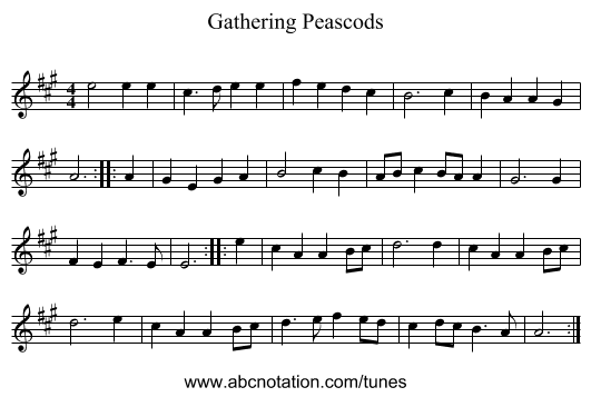 Gathering Peascods - staff notation