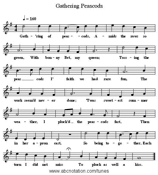 Gathering Peascods - staff notation