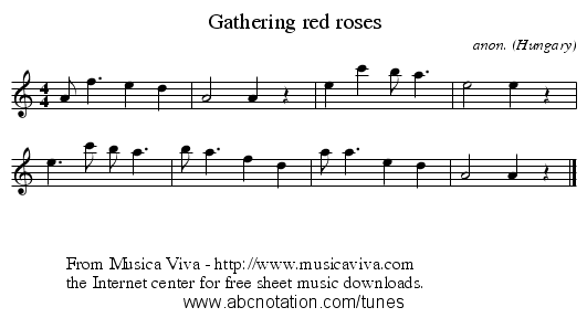 Gathering red roses - staff notation