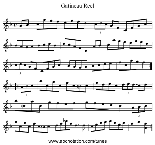 Gatineau Reel - staff notation