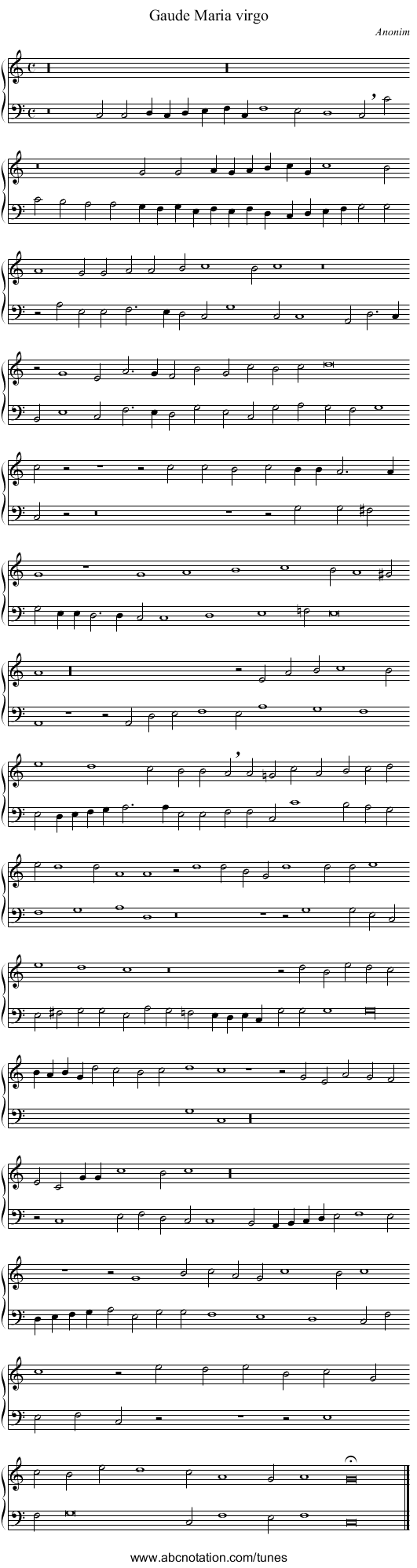 Gaude Maria virgo - staff notation