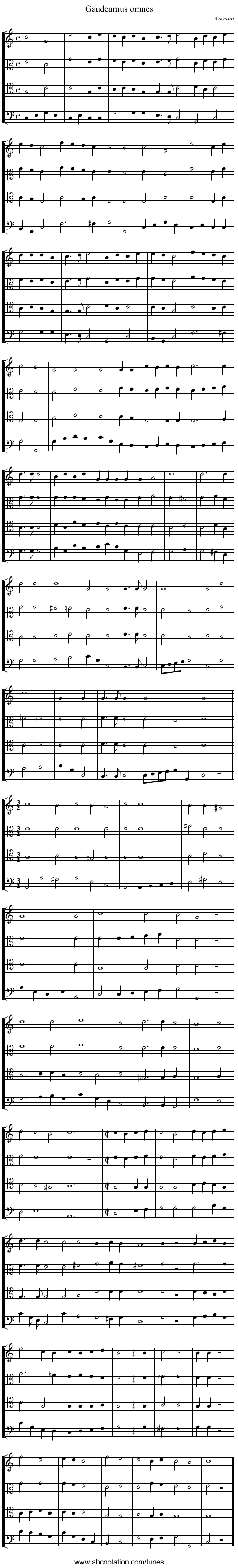 Gaudeamus omnes - staff notation