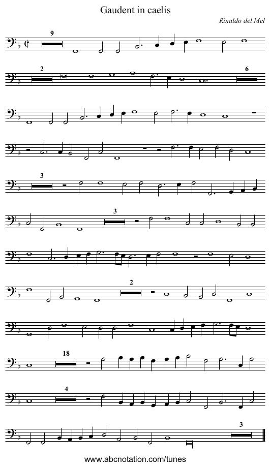 Gaudent in caelis - staff notation