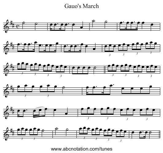 Gauo's March - staff notation