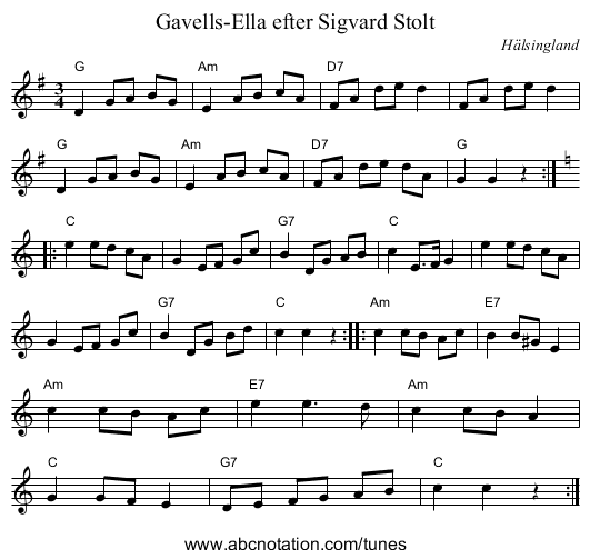 Gavells-Ella efter Sigvard Stolt - staff notation