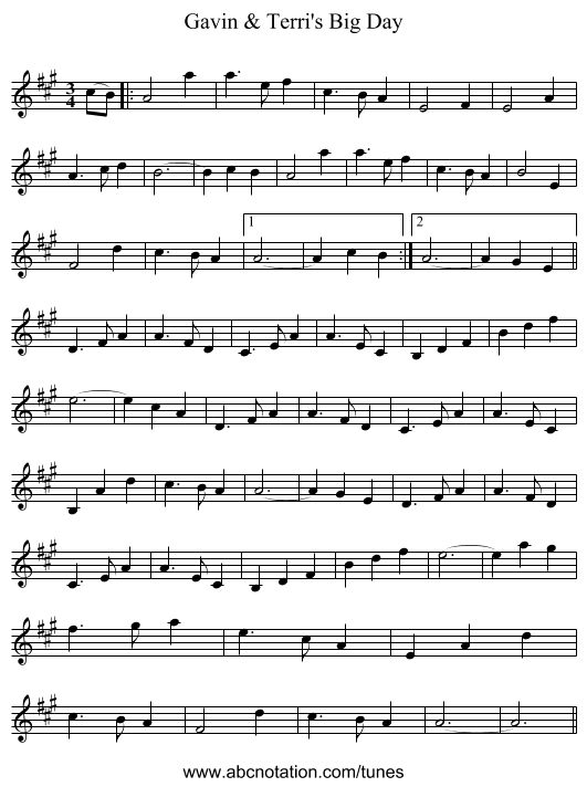 Gavin & Terri's Big Day - staff notation