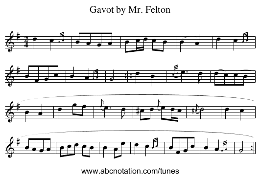 Gavot by Mr. Felton - staff notation