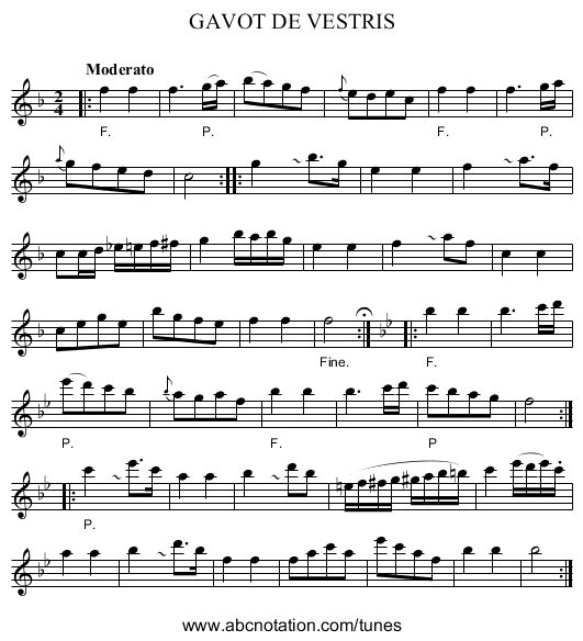 GAVOT DE VESTRIS - staff notation