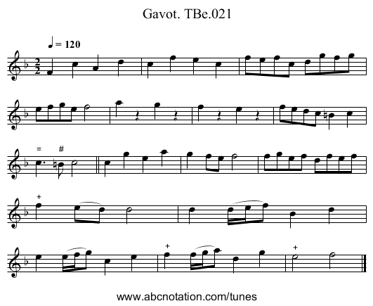 Gavot. TBe.021 - staff notation