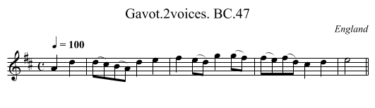 Gavot.2voices. BC.47 - staff notation
