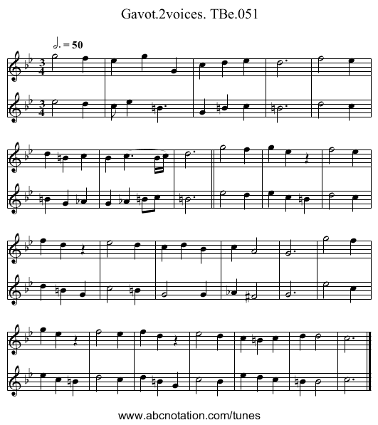 Gavot.2voices. TBe.051 - staff notation