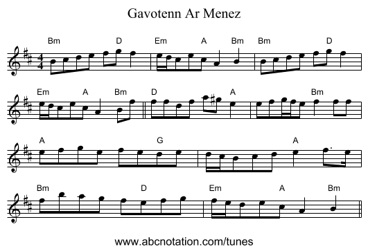 Gavotenn Ar Menez - staff notation