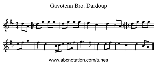 Gavotenn Bro. Dardoup - staff notation