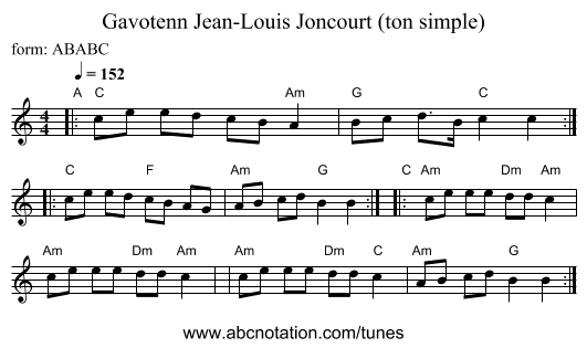 Gavotenn Jean-Louis Joncourt (ton simple) - staff notation