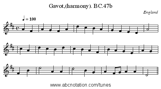 Gavot,(harmony). BC.47b - staff notation