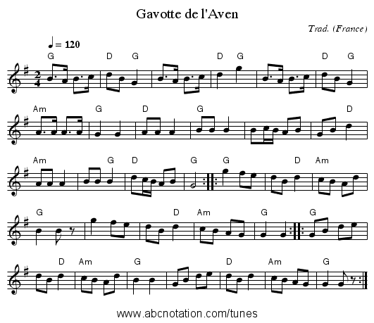 Gavotte de l'Aven - staff notation