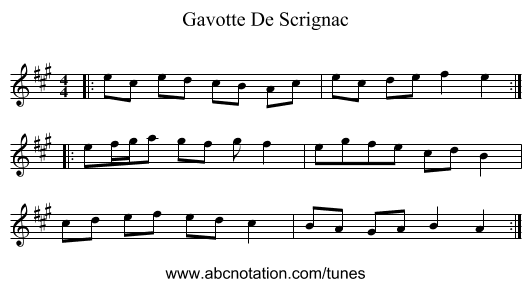 Gavotte De Scrignac - staff notation