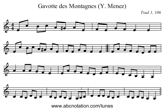 Gavotte des Montagnes (Y. Menez) - staff notation