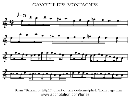 GAVOTTE DES MONTAGNES - staff notation