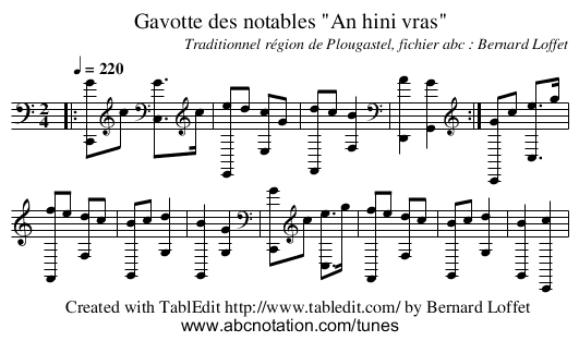 Gavotte des notables An hini vras - staff notation
