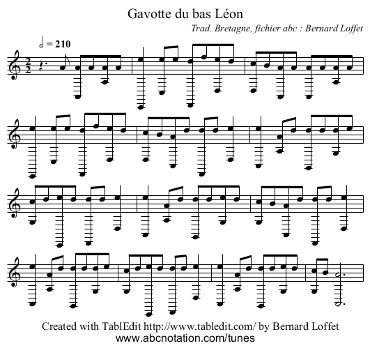 Gavotte du bas Léon - staff notation