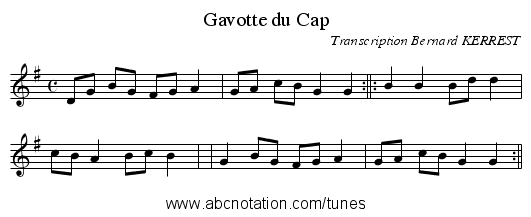 Gavotte du Cap - staff notation