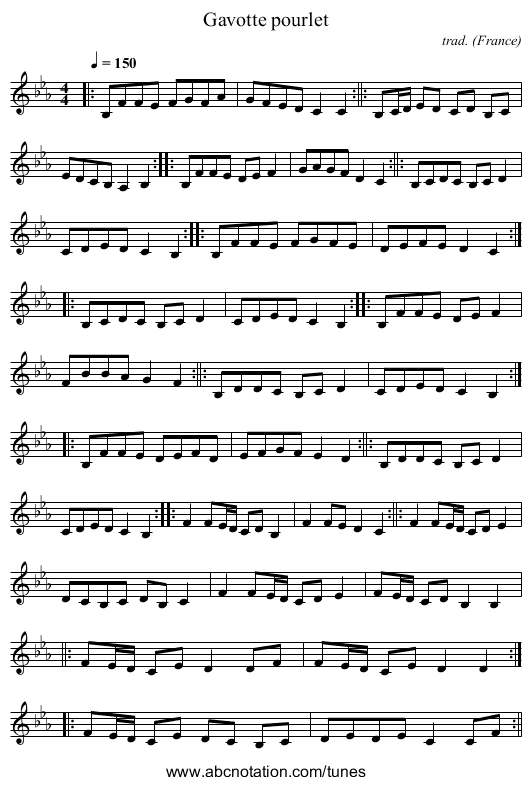 Gavotte pourlet - staff notation