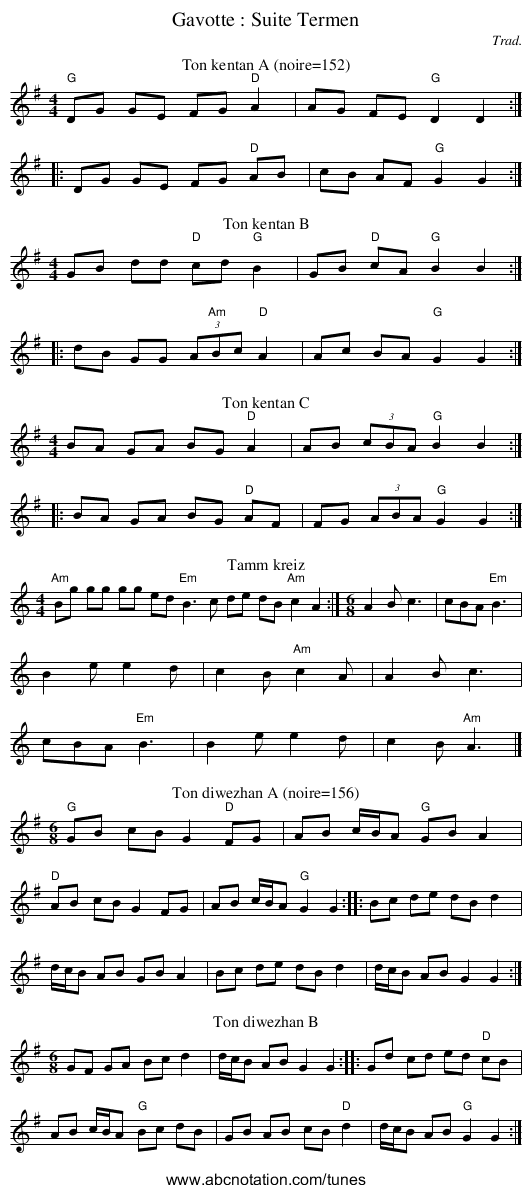 Gavotte : Suite Termen - staff notation