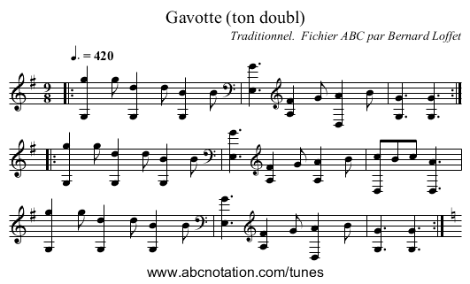 Gavotte (ton doubl) - staff notation