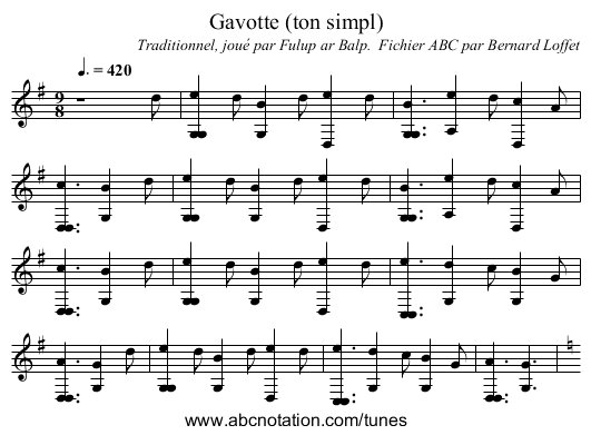 Gavotte (ton simpl) - staff notation