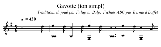 Gavotte (ton simpl) - staff notation