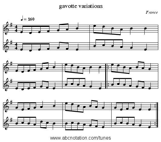 gavotte variations - staff notation