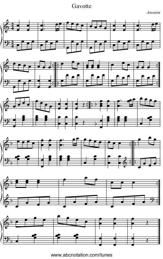 Gavotte - staff notation