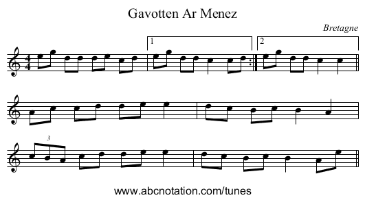 Gavotten Ar Menez - staff notation