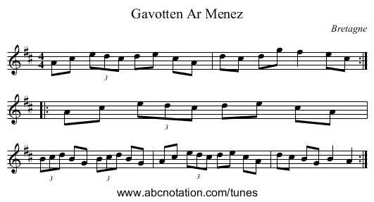 Gavotten Ar Menez - staff notation