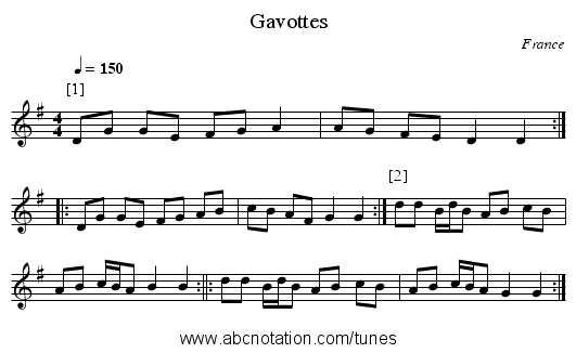 Gavottes - staff notation