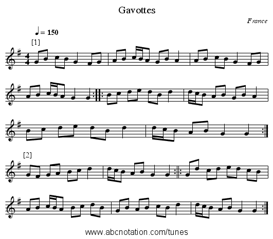 Gavottes - staff notation