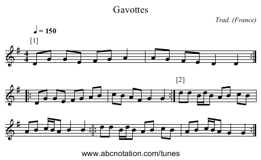 Gavottes - staff notation