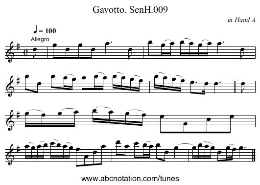 Gavotto. SenH.009 - staff notation