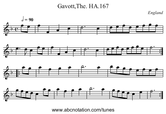 Gavott,The. HA.167 - staff notation