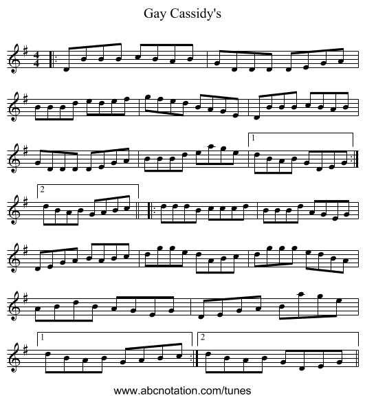Gay Cassidy's - staff notation