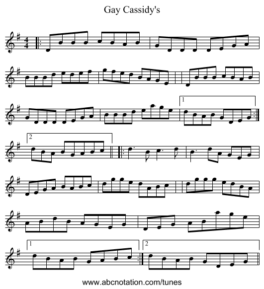 Gay Cassidy's - staff notation
