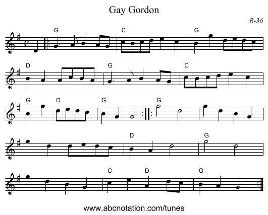 Gay Gordon - staff notation