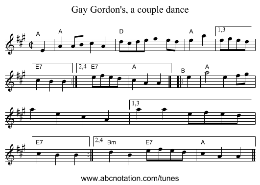 Gay Gordon's, a couple dance - staff notation