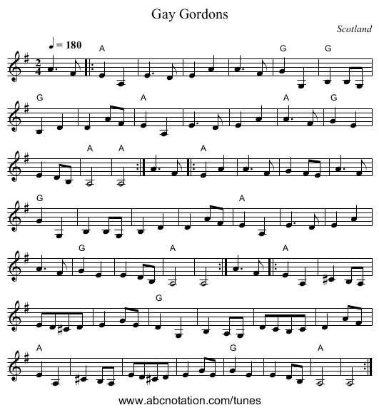 Gay Gordons - staff notation