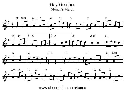 Gay Gordons - staff notation