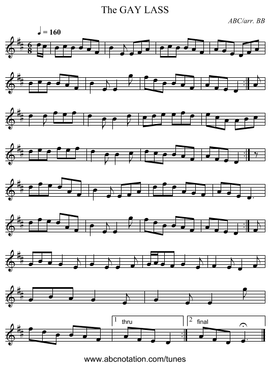 GAY LASS, The - staff notation