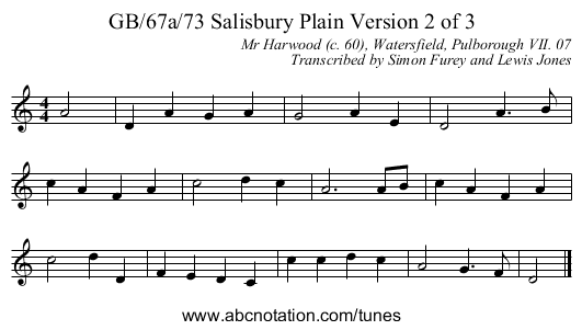 GB/67a/73 Salisbury Plain Version 2 of 3 - staff notation