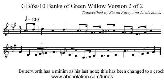 GB/6a/10 Banks of Green Willow Version 2 of 2 - staff notation