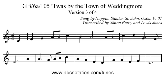 GB/6a/105 'Twas by the Town of Weddingmore - staff notation